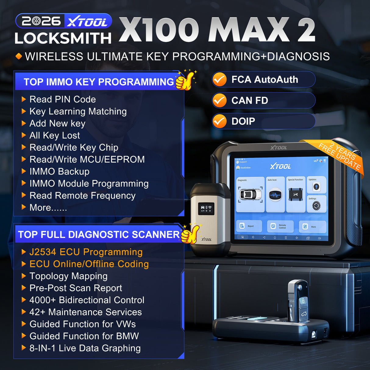 2026 Xtool X100 MAX 2 LOCKSMITH WIRELESS ULTIMATE KEY PROGRAMMING+DIAGNOSIS