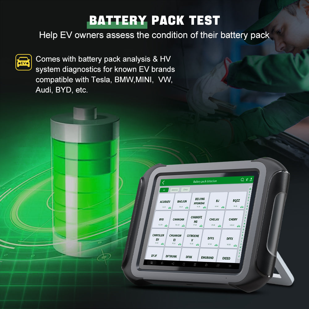 The XTOOL D9EV's Battery Pack Test function helps EV owners assess the condition of their battery pack, enabling them to have a better understanding of the health status of the electric vehicle's power - source
