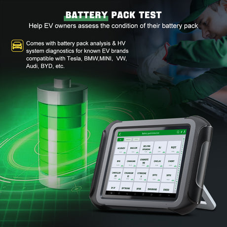 The XTOOL D9EV's Battery Pack Test function helps EV owners assess the condition of their battery pack, enabling them to have a better understanding of the health status of the electric vehicle's power - source