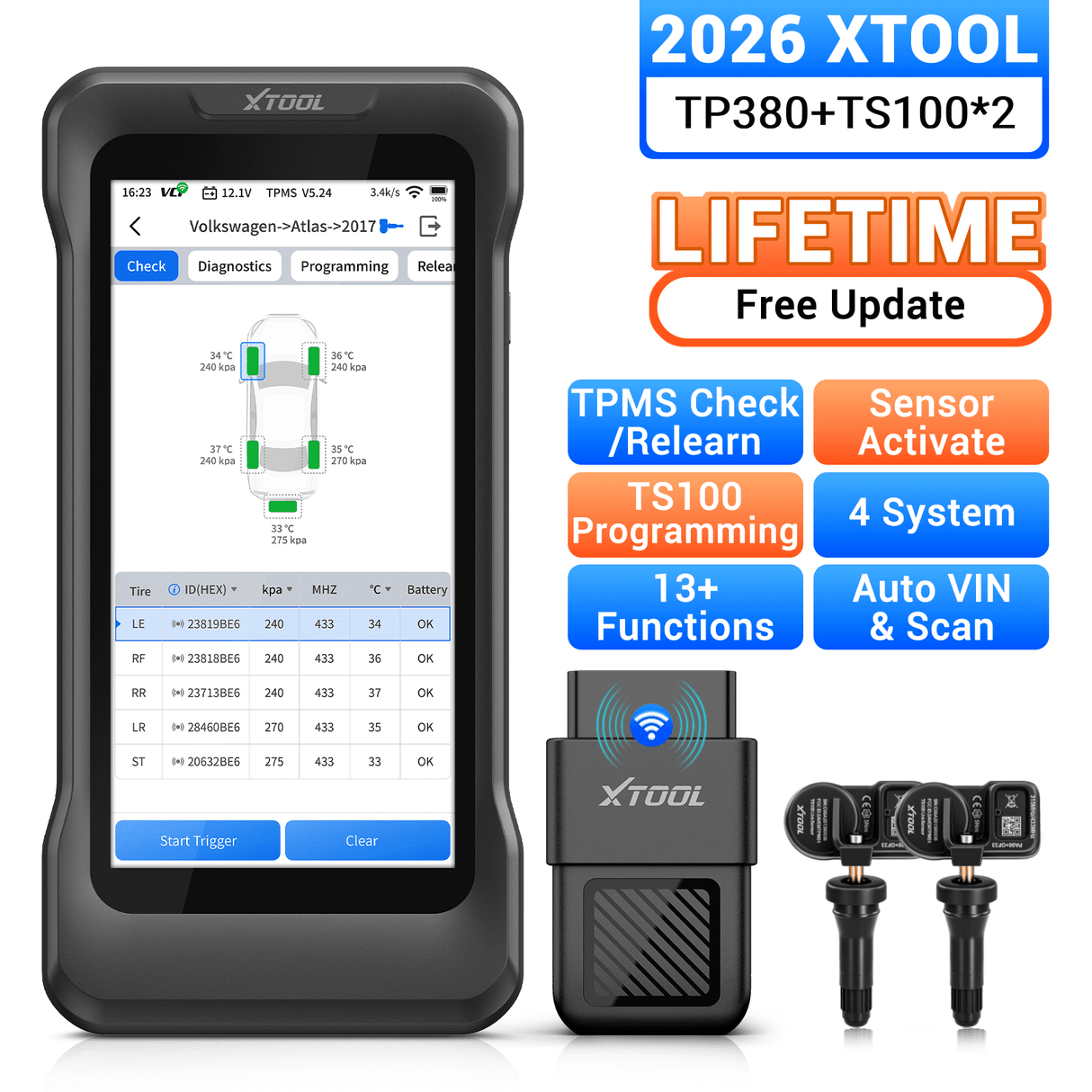 XTOOL TP380 with 2pcs TS100PRO Sensor Rubber Version