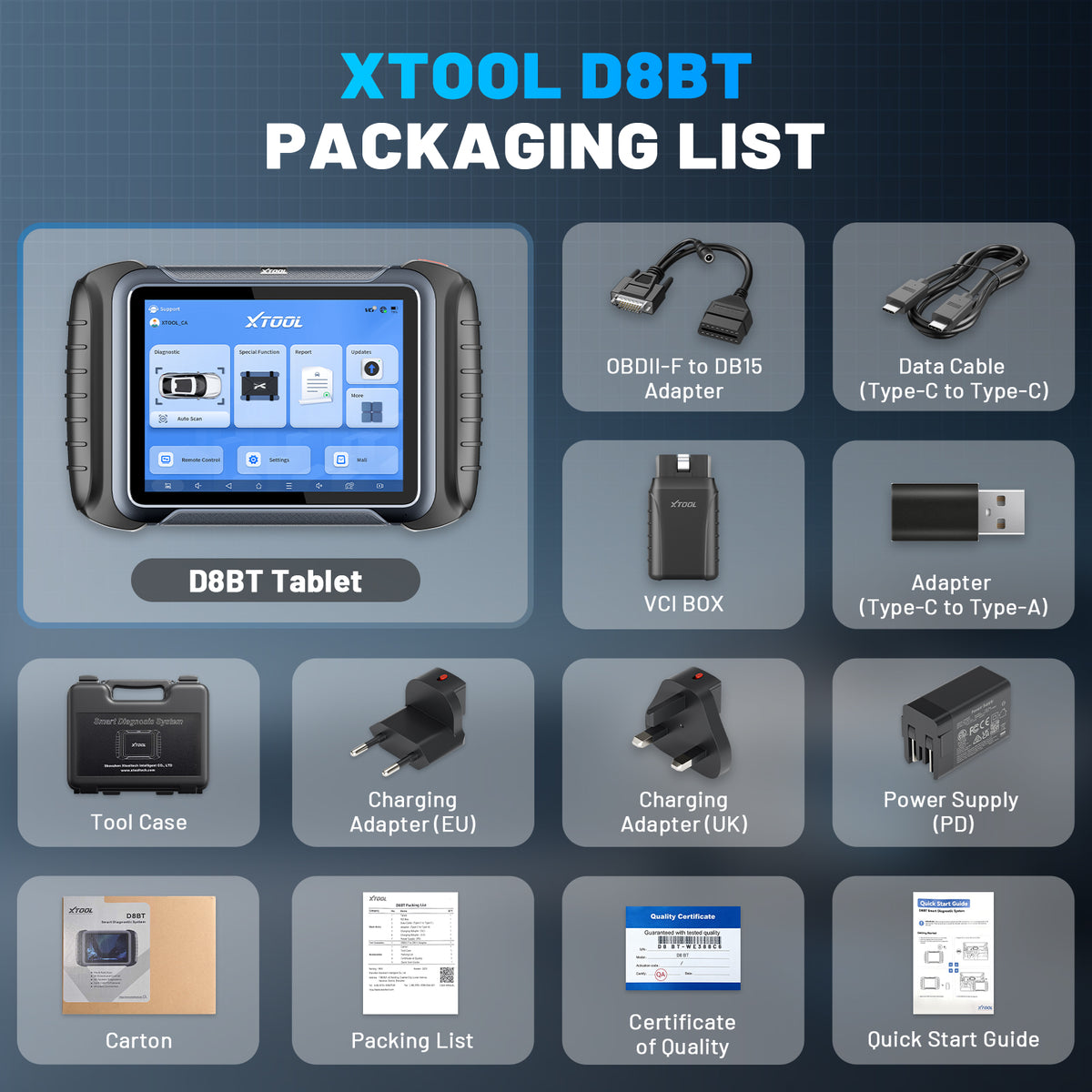 XTOOL D8BT PACKAGING LIST