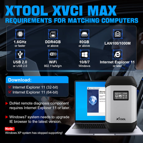 XTOOL XVCI MAX REOUIREMENTS FOR MATCHING COMPUTERS