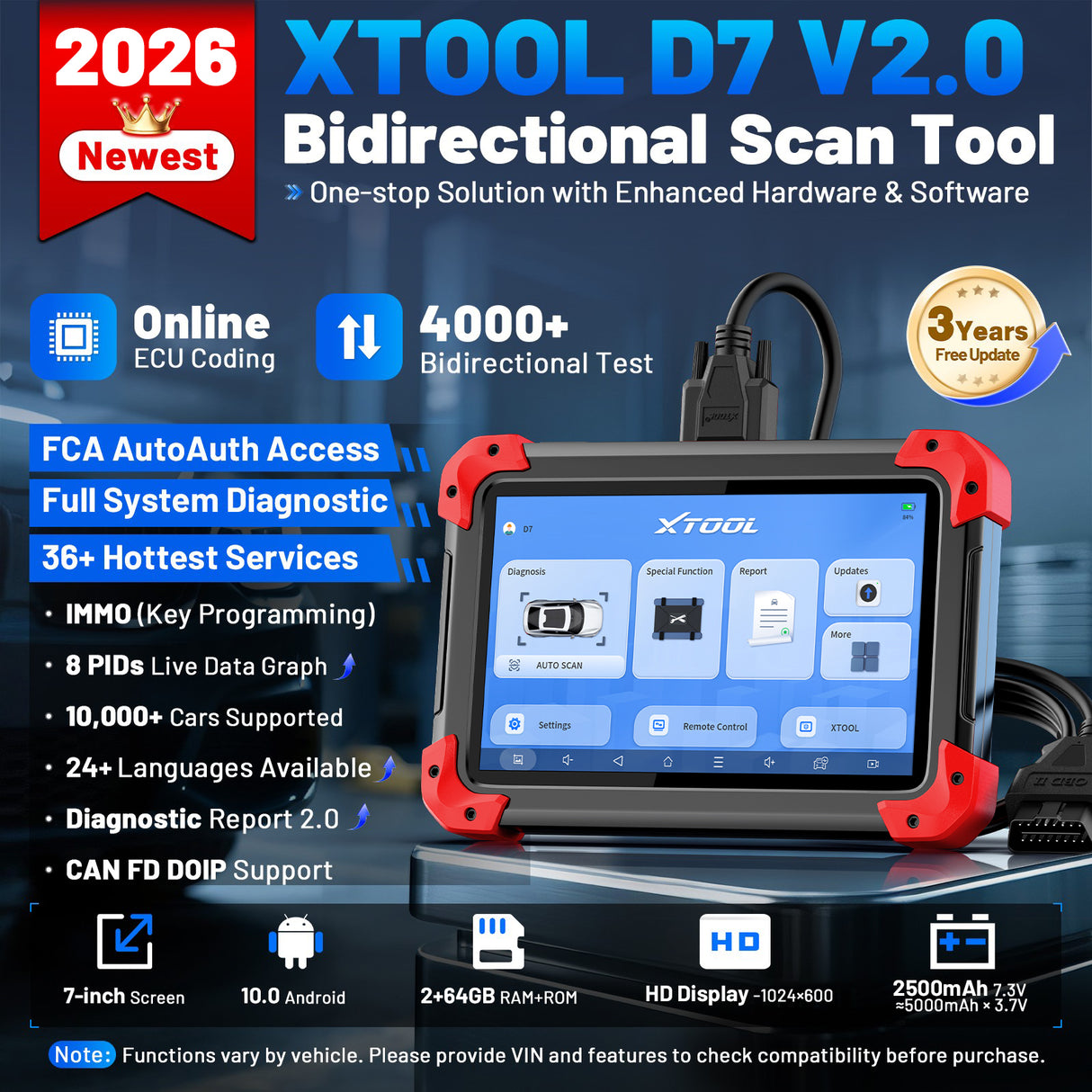 D7 v2.0 Bidirectional OBD2 Scanner