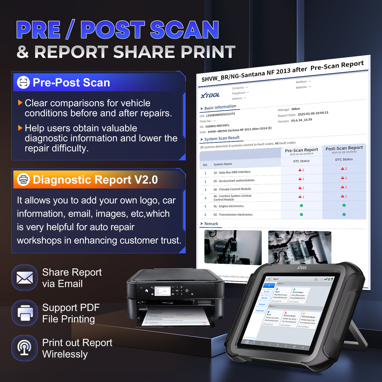 Xtool X100MAX 2 PRE POST and SCAN REPORT SHARE PRINT