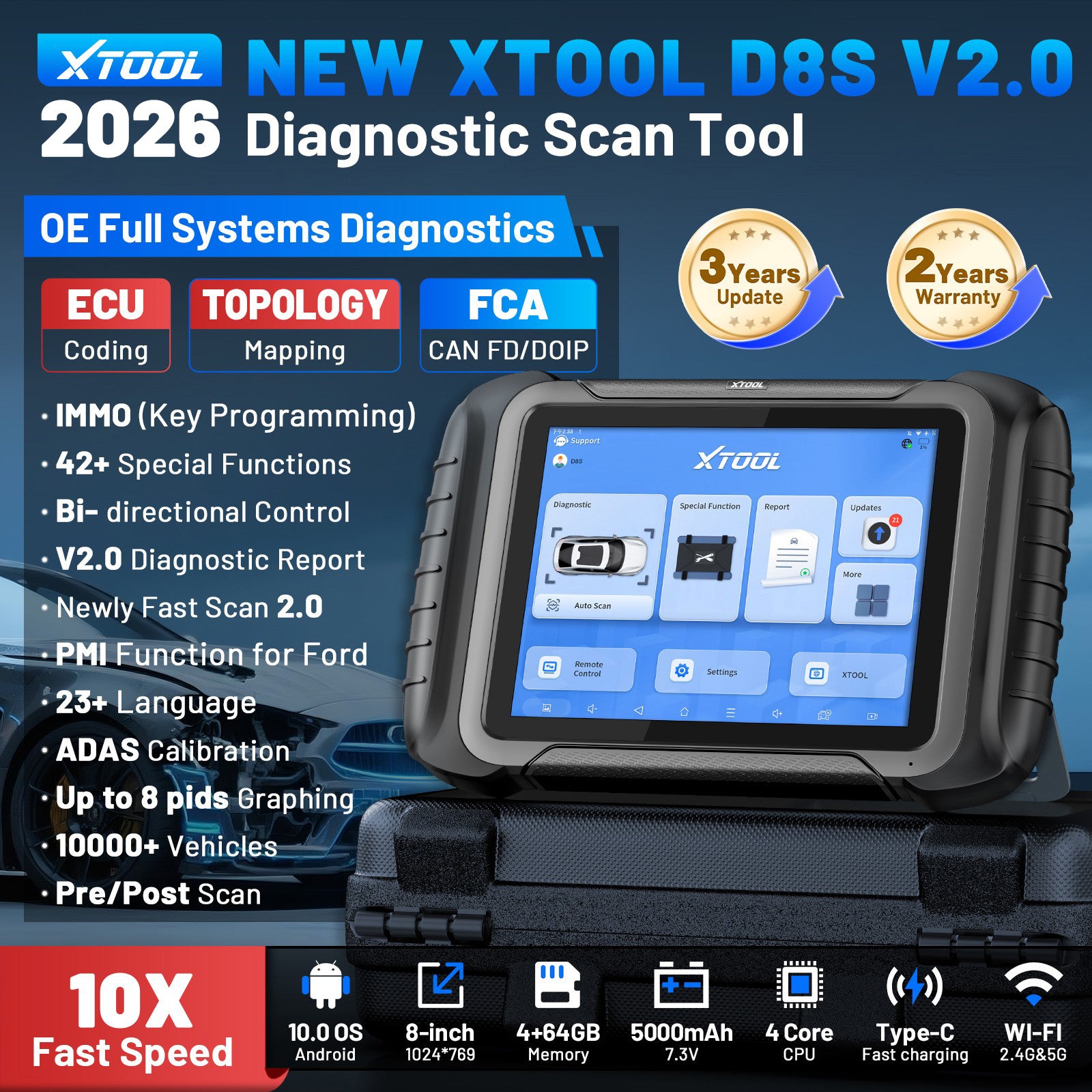 2026 New Upgraded Ver.of D8 XTOOL D8S Automotive Diagnostic Tool