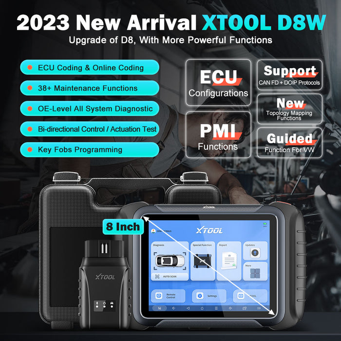 XTOOL D8W WIFI OBD2 Car Diagnostic Tools ECU Online Coding/Hidding Flash All System CANFD/DOIP Active Test 38 Reset Free Update