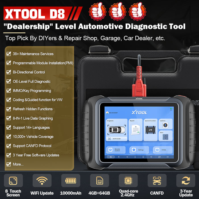 XTOOL D8S Update of XTOOL D8 Car Diagnostic Scanner Automotivo Tools ECU Coding With Technology Map DOIP&CAN FD Free Update