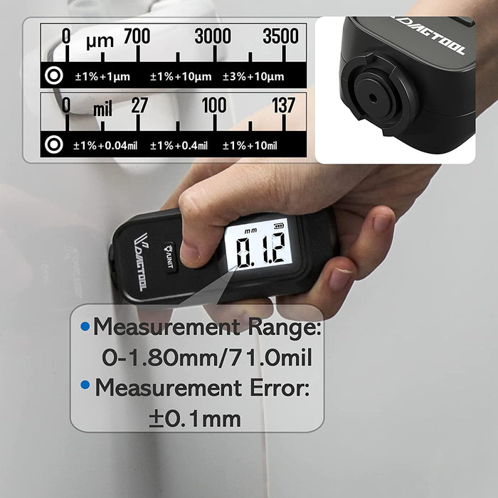 VDIAGTOOL VC100 Digital Coating Thickness Gauge, Car Paint Metal Coating Probe Tester