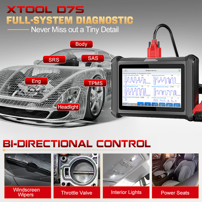 XTOOL D7S OBD2 Automotive All System Diagnostic Tool ECU Coding Key Programmer Active Test with 38 Reset Functions CAN FD & DOIP