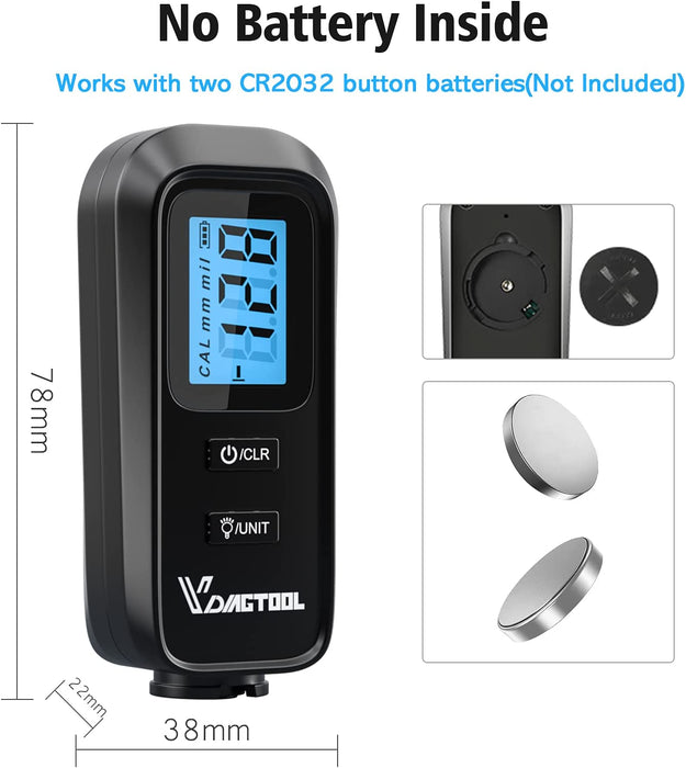VDIAGTOOL VC100 Digital Coating Thickness Gauge, Car Paint Metal Coating Probe Tester