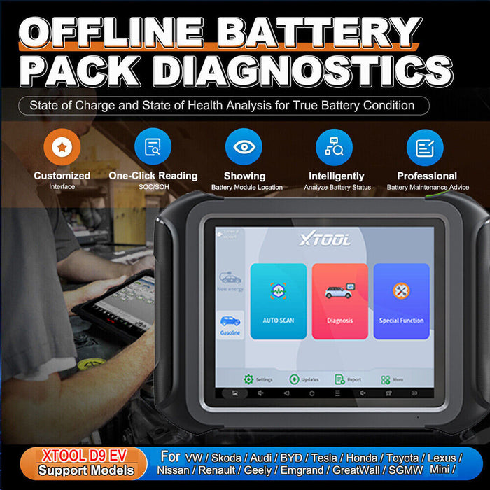 XTOOL D9EV Energy Vehicles Diagnostic Tools For Tesla For BYD With Battery Pack Dectection Active Test+ECU Coding Free Update