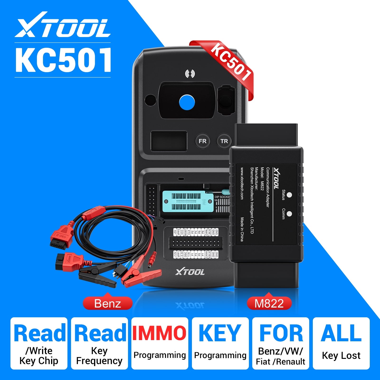 XTOOL KC501+ M822 for Benz Car Key Fob Programming Tool Set Work with XTOOL X100 PAD3/X100 MAX