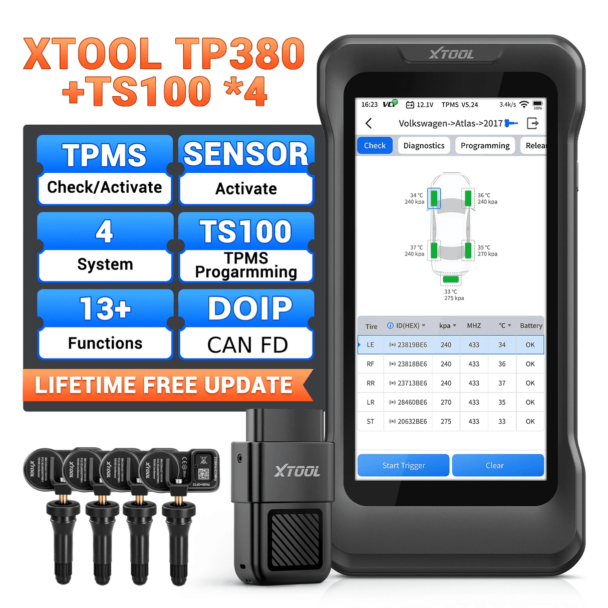 XTOOL TP380 with 4pcs TS100PRO Sensor Rubber Version