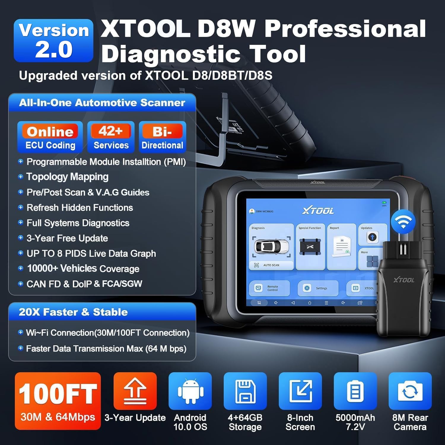 XTOOL D8W V2.0 W!F!SCAN TOOL 2025 NEWEST, UPGRADED VERSION OF D8/D8BT