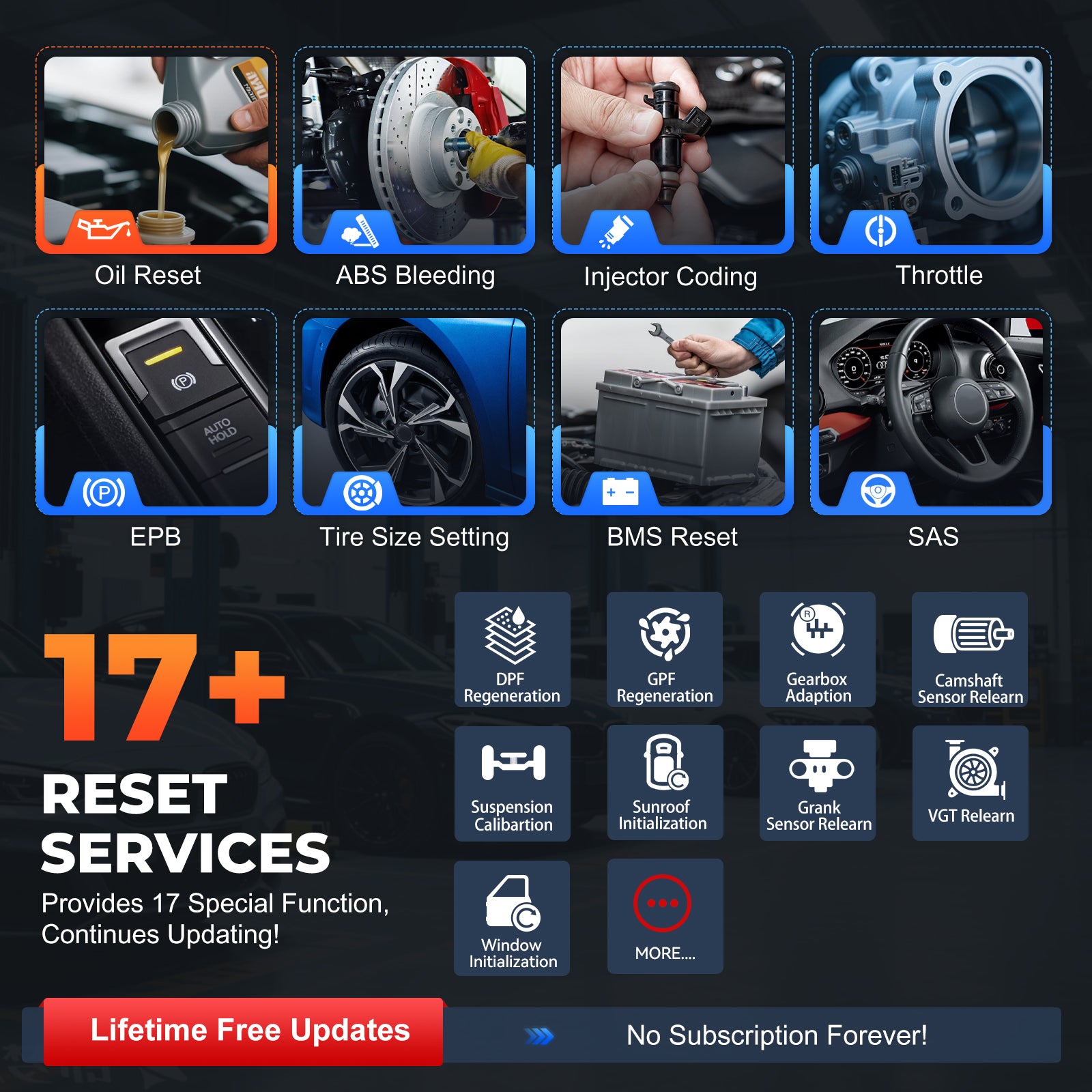 XTOOL TP5OO TPMS TOOL 17+ RESET SERVICES