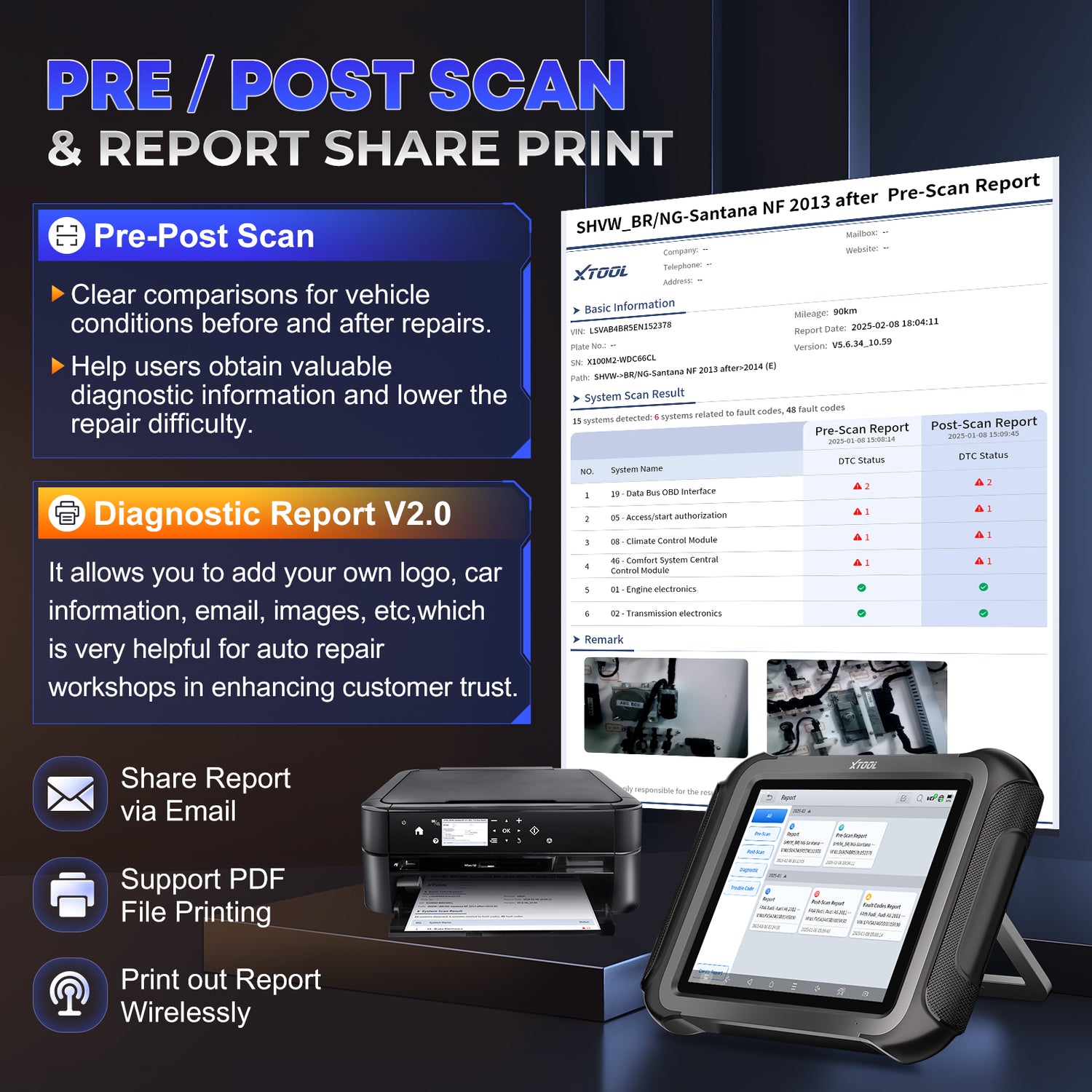 Xtool X100MAX 2 PRE POST and SCAN REPORT SHARE PRINT